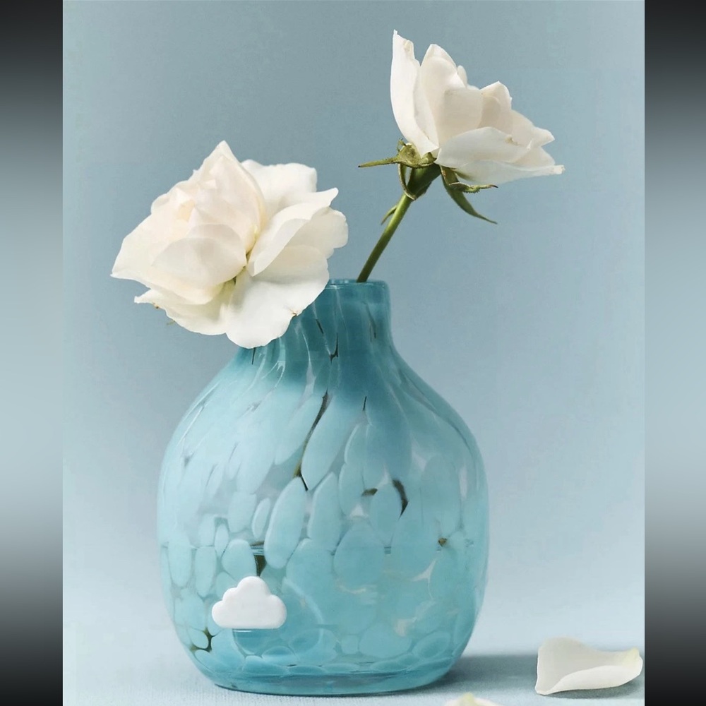 Anthropologie Sky Blue Vase with White Accents